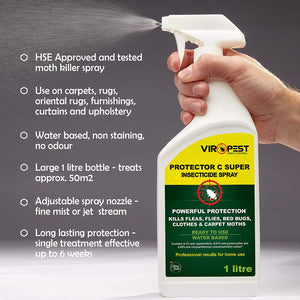 ViroPest Carpet Beetle and Moth Killer 1 litre Spray - HSE tested & approved